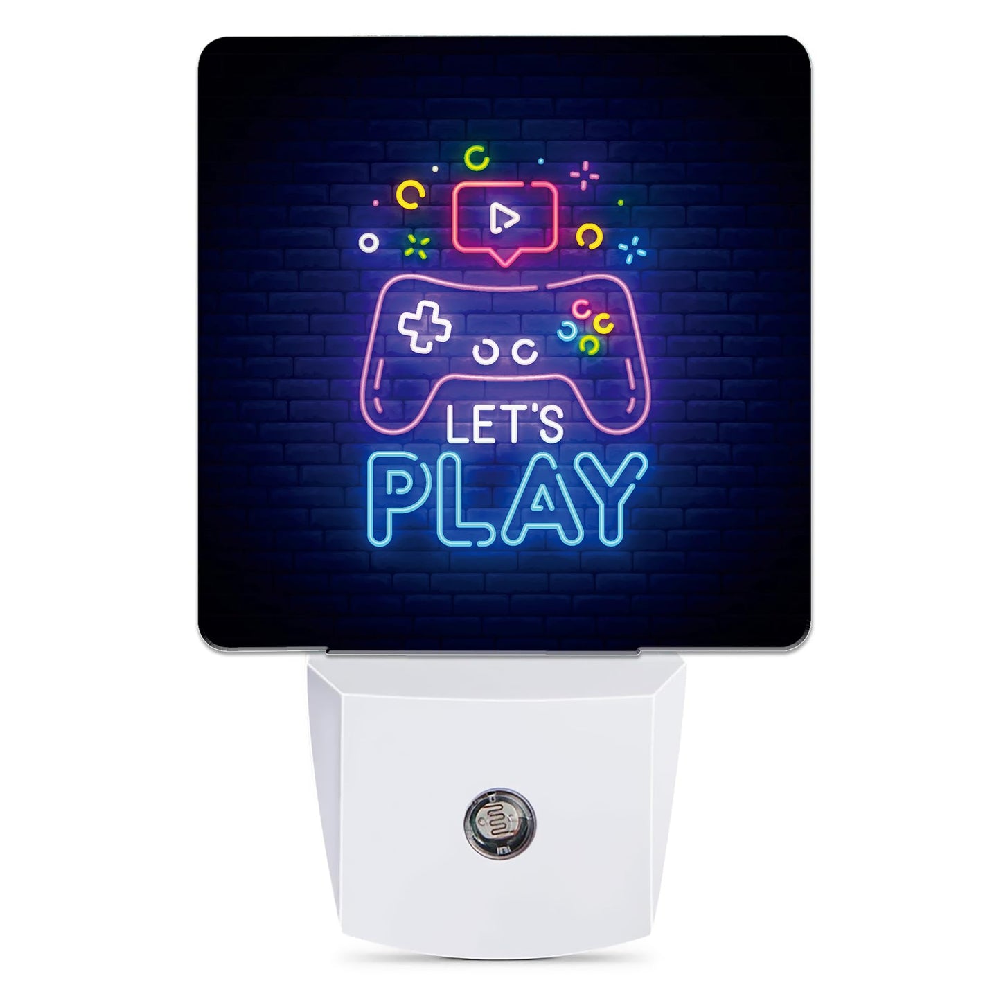Jopowide Game Neon Night Light, Let's Play Game Night Lights Plug into Wall Decor for Bedroom, Bathroom, Hallway, Kitchen, Dusk to Dawn Sensor