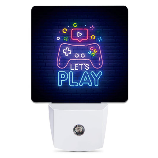 Jopowide Game Neon Night Light, Let's Play Game Night Lights Plug into Wall Decor for Bedroom, Bathroom, Hallway, Kitchen, Dusk to Dawn Sensor