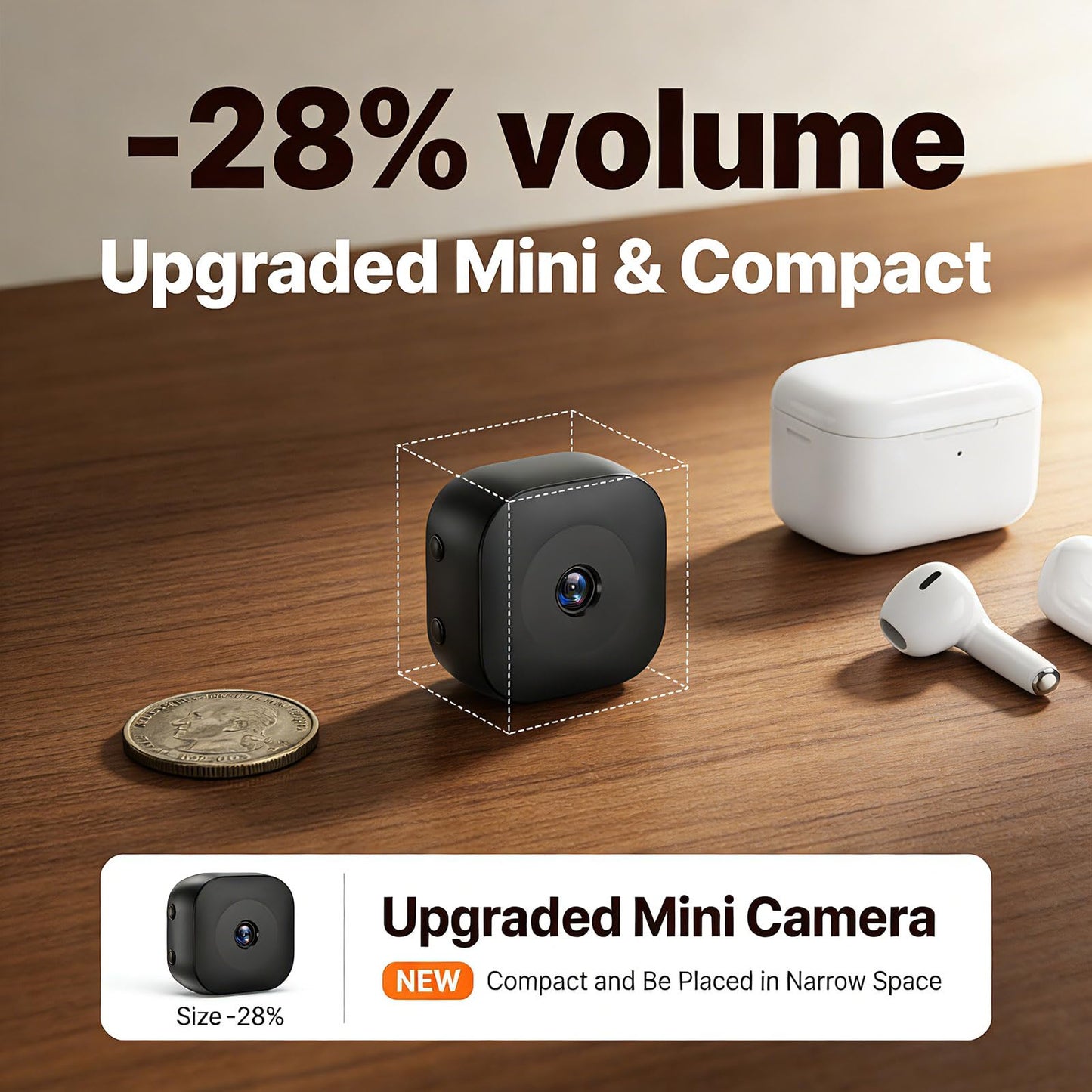 Hidden Camera,4K Mini Camera with AI Motion Detection, No Glow Auto Night Vision,Support Cloud & TF Storage,24/7 Nanny Cam Wireless Surveillance