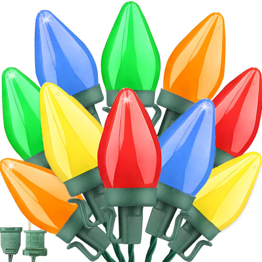 Couah C7 Christmas LED String Lights - 26Ft LED Vintage Multicolor Lights with 50 LED Colorful Bulbs, Outdoor String Lights for Christmas Party