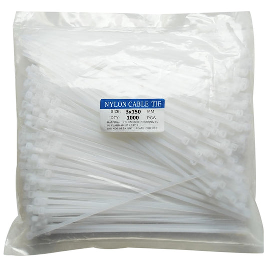 1000 pcs 6 inch Cable Zip Ties Heavy Duty, Premium Plastic Wire Ties with 18 LBS Tensile Strength, UV Resistant Cable Ties, Self-Locking White Nylon