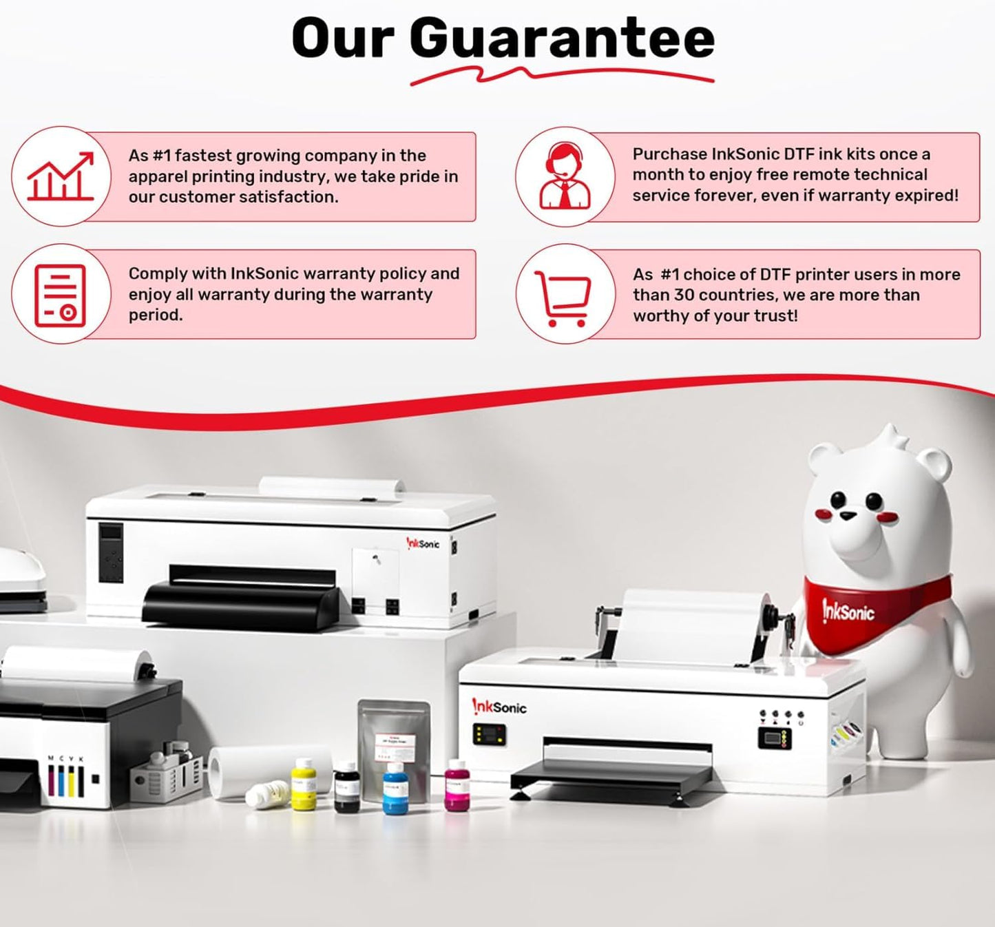 InkSonic 1500ML DTF Ink, Premium DTF Transfer Ink for PET Film, Refill Ink Compatible for DTF Printer L1800, R1390, L805, L800, DX7, XP600, I1600