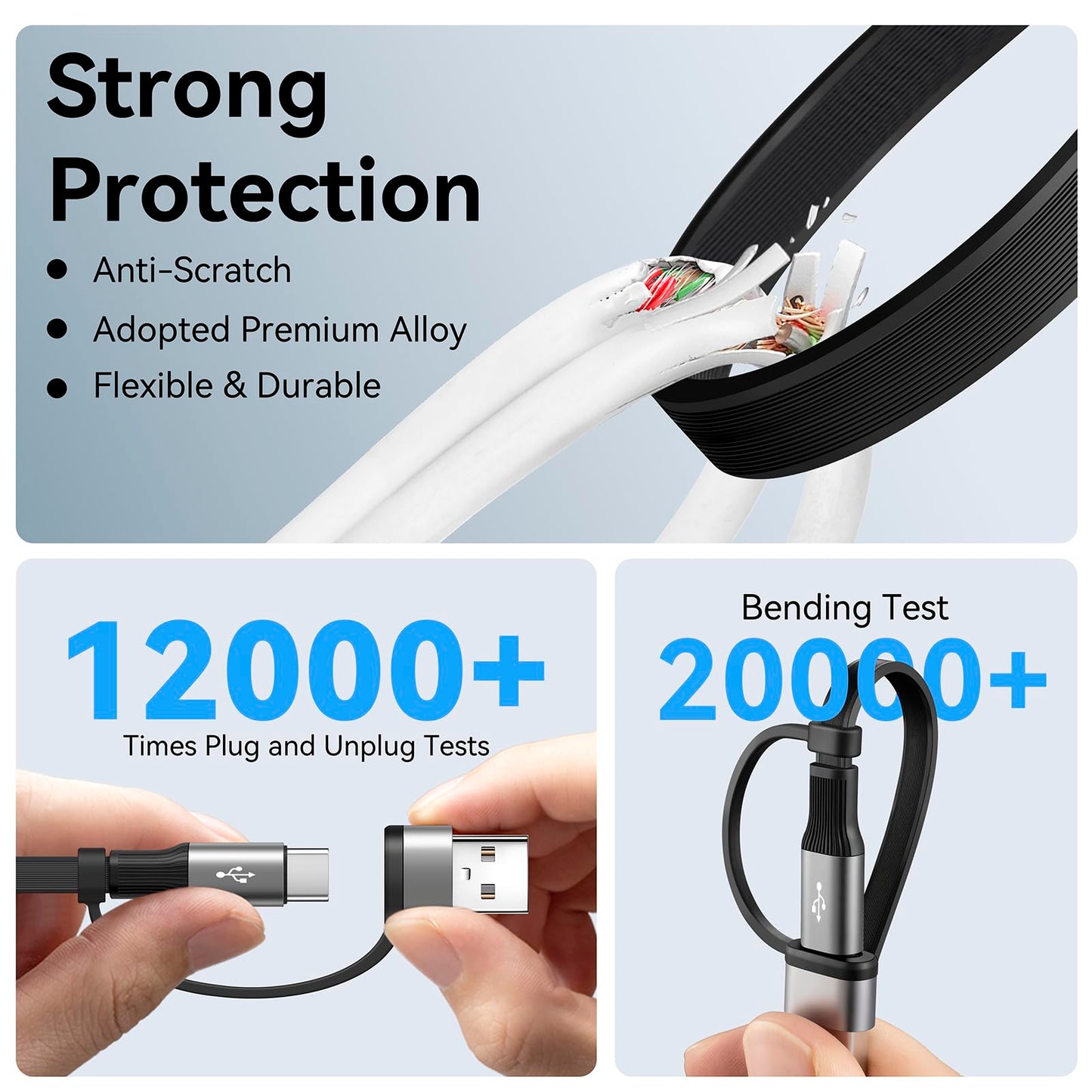 4 in 2 Retractable Charging Cable 4A,2Pack 4Ft Multi Chargers for All Devices,USBC Charging Cable with A/C to Type C/L/Micro USB Ports Universal