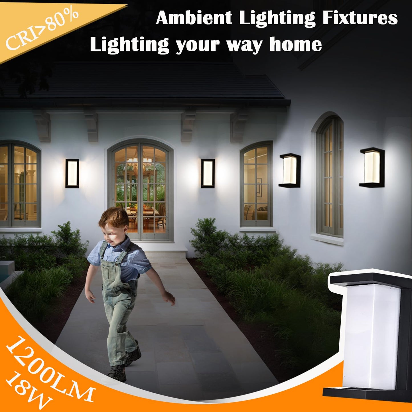 iYogaled Black Outdoor Light Fixtures Wall Mount, IP65 Waterproof Porch Lights Outdoor Wall Sconce, 2 Pack Rectangular Modern Exterior Lighting