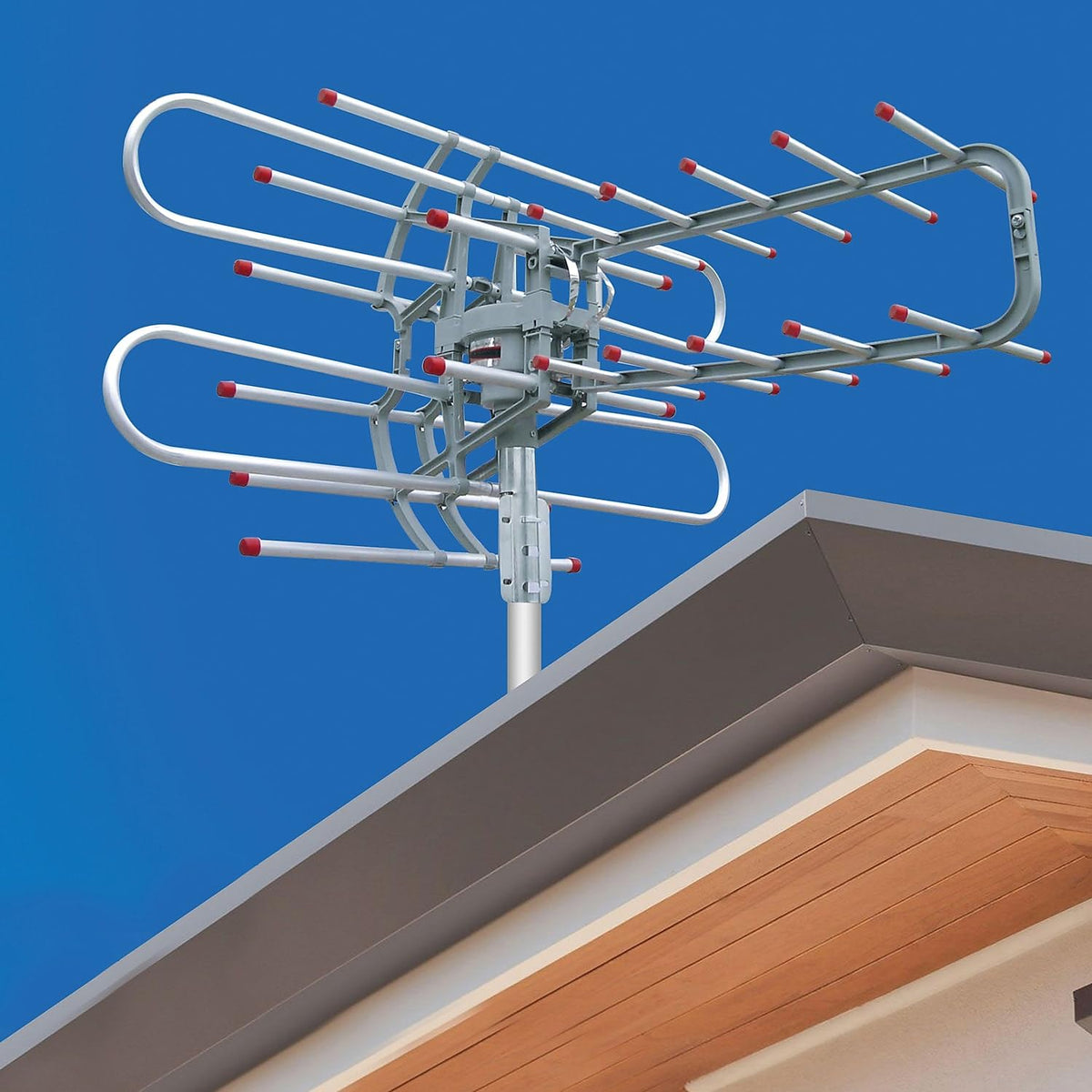 QFX ANT 106 HD/DTV/UHF/VHF/FM 360° Rotating Outdoor Antenna, Silver, one Size