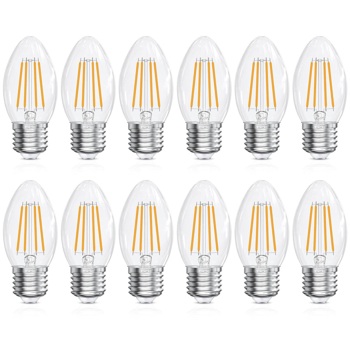 E26 Base LED Candelabra Light Bulbs 2700K Soft White, 60W Equivalent