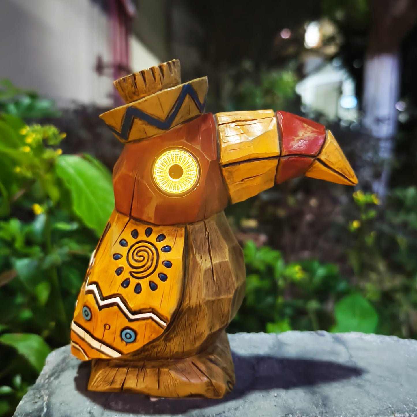 Yiosax Solar Tiki Statue-WoodWoodpecker Bird-Garden Hawaiian - Solar Outdoor Light Garden Sculptures & Statues Totem Pole Bar Outdoor Patio Pool Yard