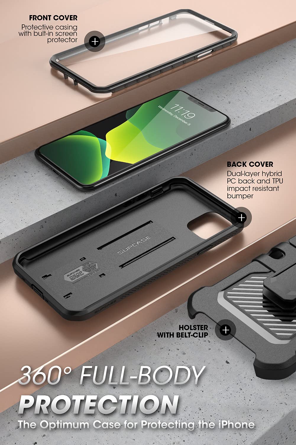 SUPCASE for iPhone 11 Case with Screen Protector (Unicorn Beetle Pro), [Built-in Stand & Belt Clip] [Military-Grade Protection] Heavy Duty Full-Body