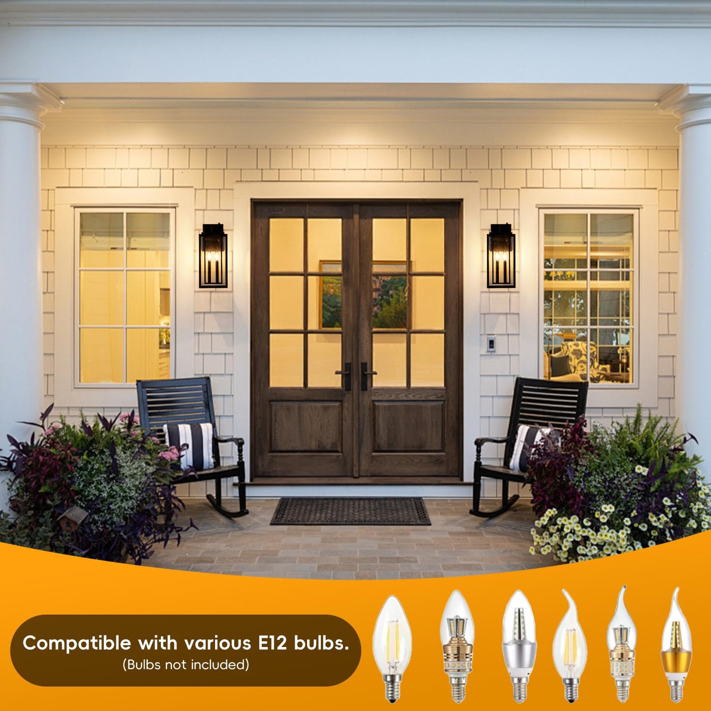 SAYTOP Dusk to Dawn Outdoor Wall Sconce Waterproof Wall Lantern 2-Lights, 20" Large Outside Modern Wall Mount Light, Exterior Matte Black Porch Light