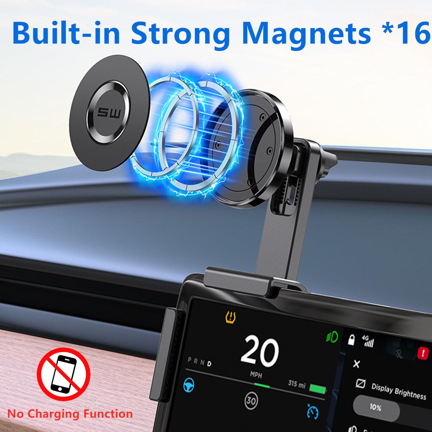 HZGAMER Tesla Phone Mount, MagSafe Strongest Magnet Power Magnetic Car Phone Holder Mount for Tesla 3/Y Accessories Fits for All iPhone & Android