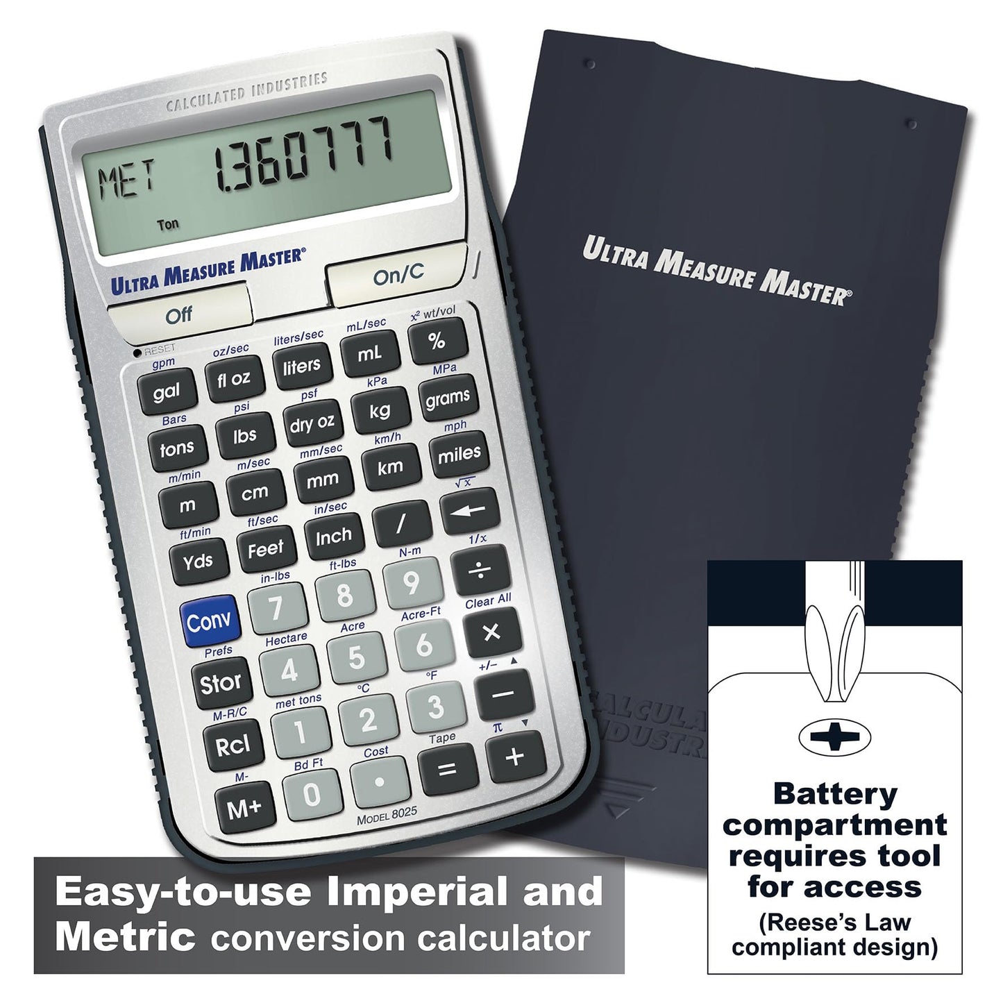 Calculated Industries 8025 Ultra Measure Master Professional Grade U.S. Standard to Metric Conversion Calculator Tool for Engineers, Architects