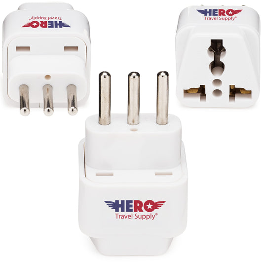 Hero Premium US to Italy Power Adapter Plug (Type L, Pack of 3, Grounded)