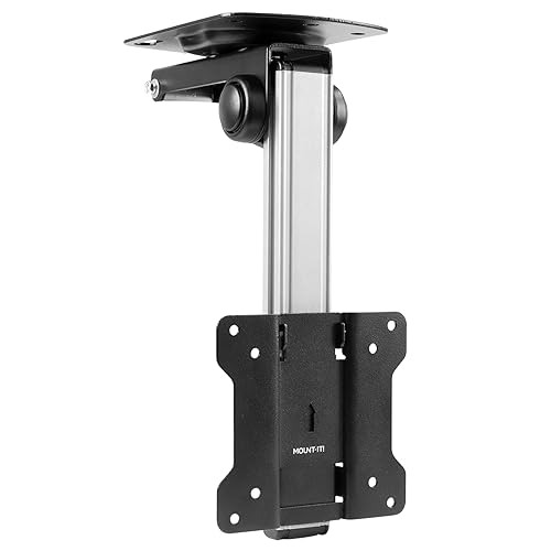Mount-It! Folding Ceiling TV Mount | Flip Down and Under Cabinet TV Bracket for Compact Screens 13-27 Inch | Space-Saving Tilt and Swivel Design |
