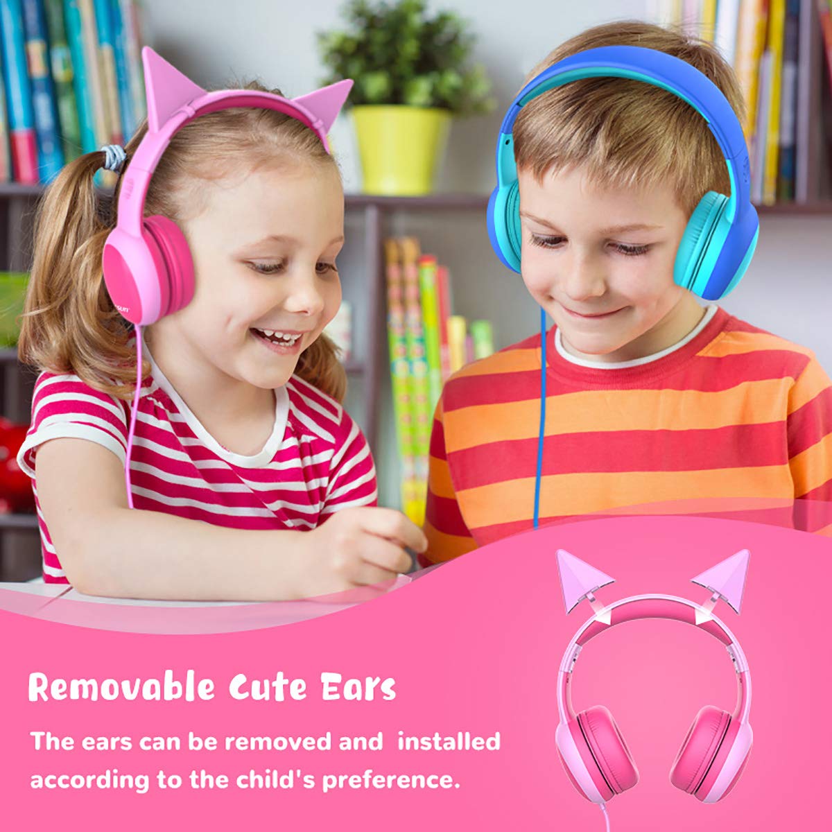 gorsun Kids Headphones with Limited Volume, Cat Ear Toddler Headphones, Wired Headphone Over Ear for Boys and Girls,Stereo Sound Foldable 3.5mm