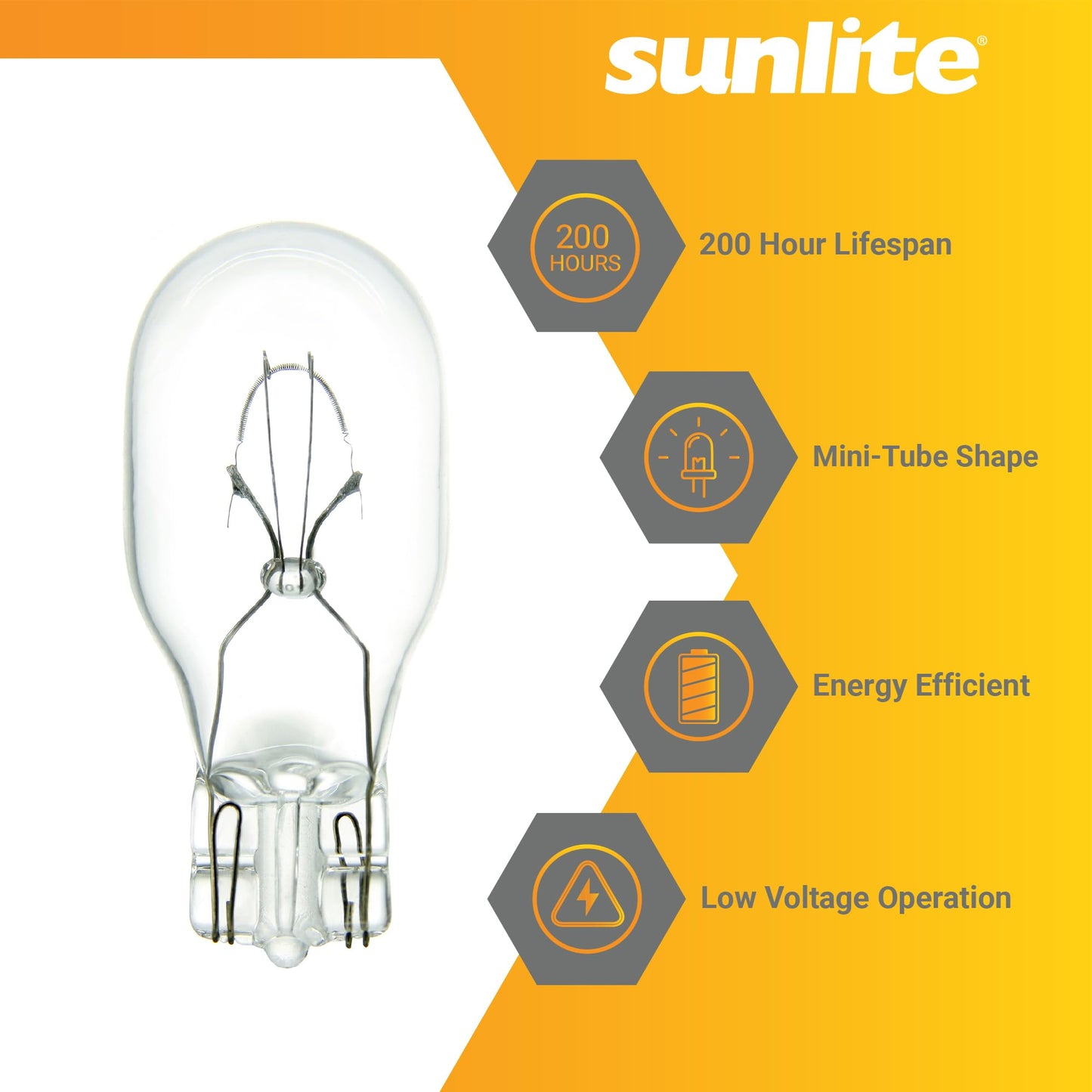 Sunlite T5 Specialty Mini-Tube Bulb, 17.9 Watts, 188 Lumens, 12.8V, C-2R Filament, Miniature Wedge W2.1x9.5d Base, Clear Finish, 2800K Soft White,