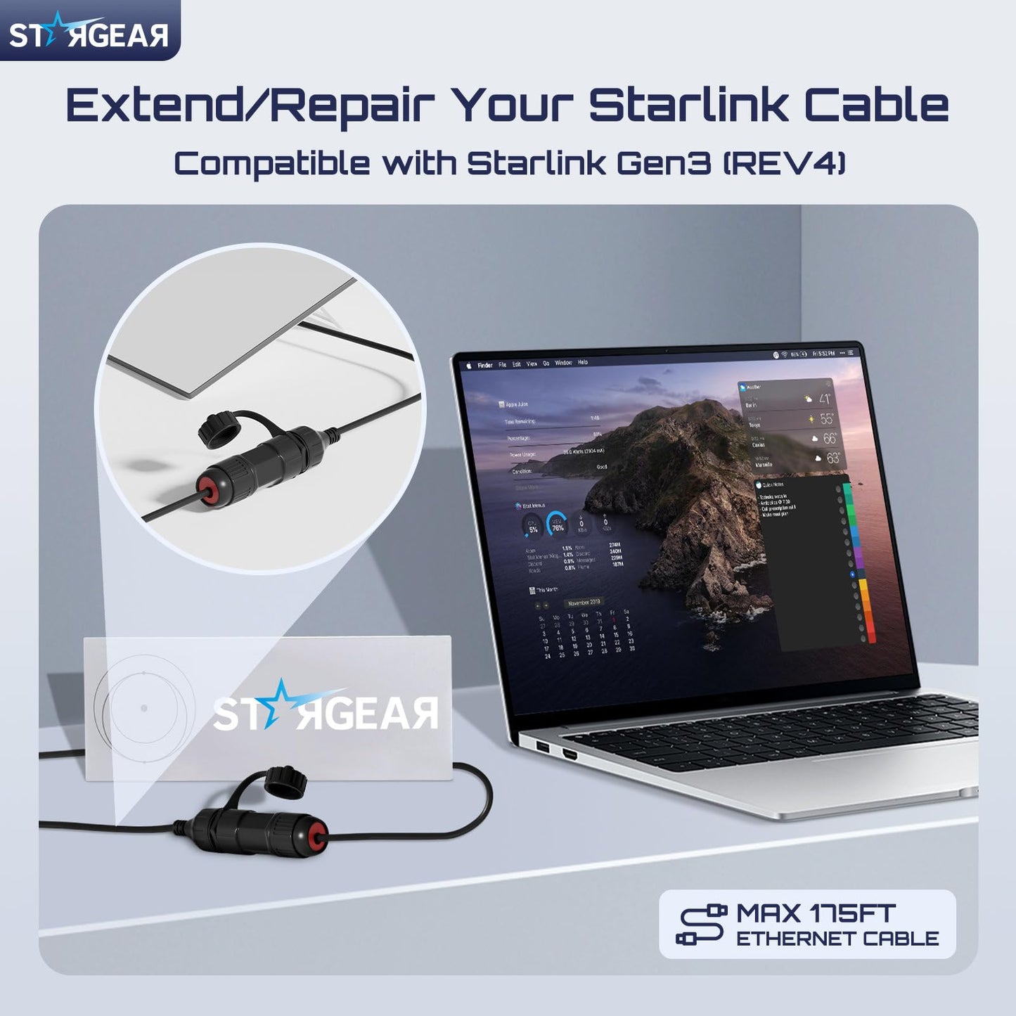 STARGEAR Starlink Ethernet Adapter for Gen 3/Mini, 1FT/30CM Waterproof Starlink Cable RJ45 Coupler Starlink Mini Ethernet Cable Extension