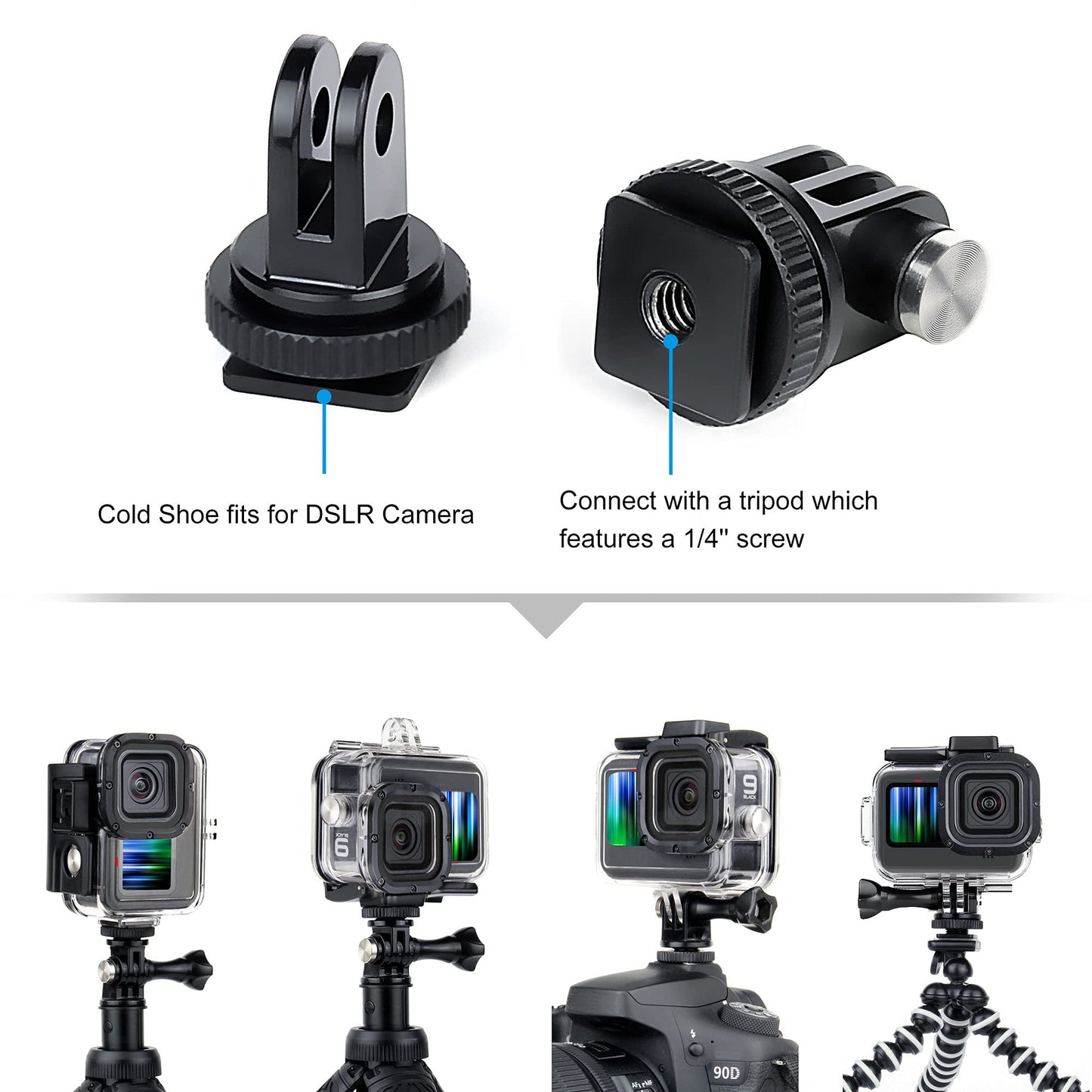 GEPULY Waterproof Case for GoPro Hero 9 10 11 12 13 Black - with 2 Cold Shoe Adapters 60M Underwater Protective Dive Housing Shell Accessories