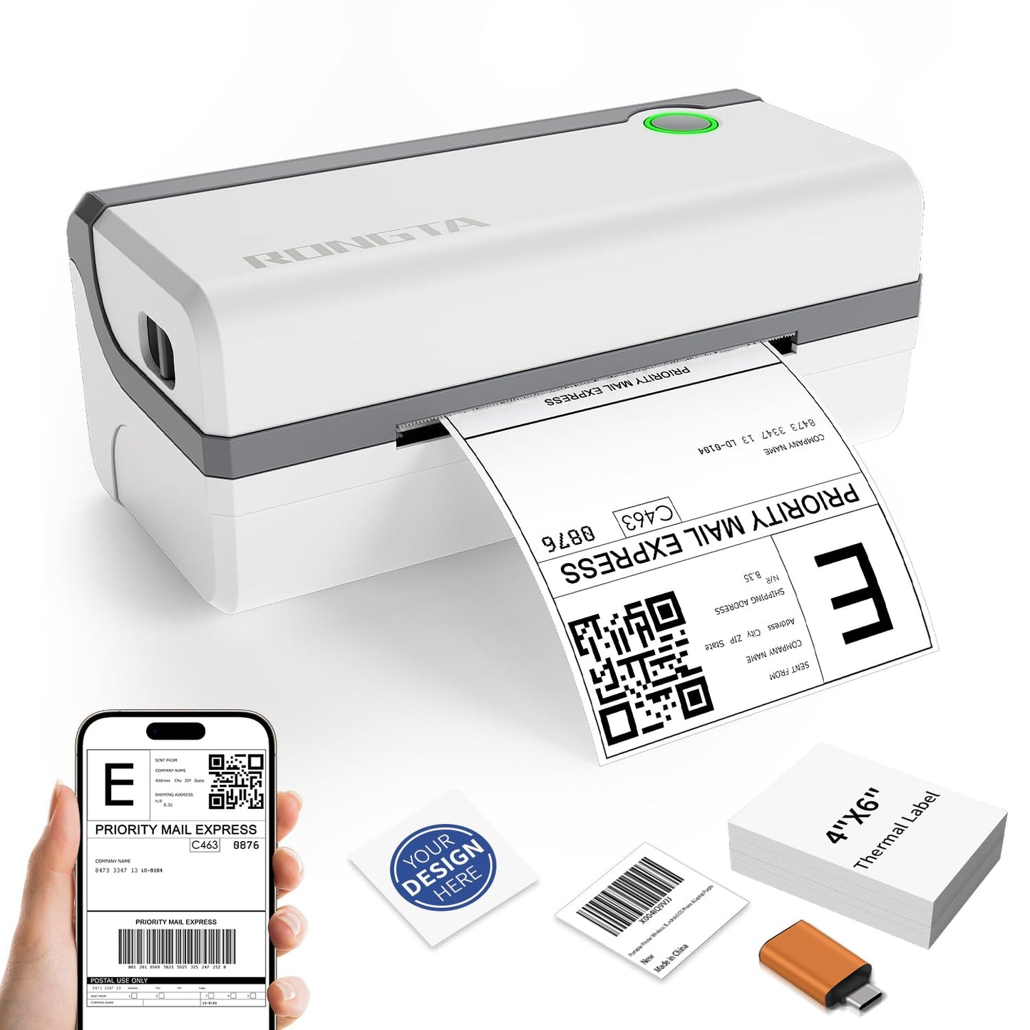 Rongta Bluetooth Thermal Shipping Label Printer, Wireless 4x6 Label Sticker Printer for Shipping Packages, Support Android, iPhone, Widely Used