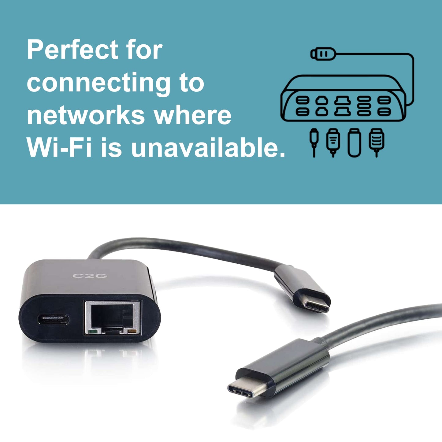 C2G 29749 USB C Adapter and Ethernet Adapter with Power, Black