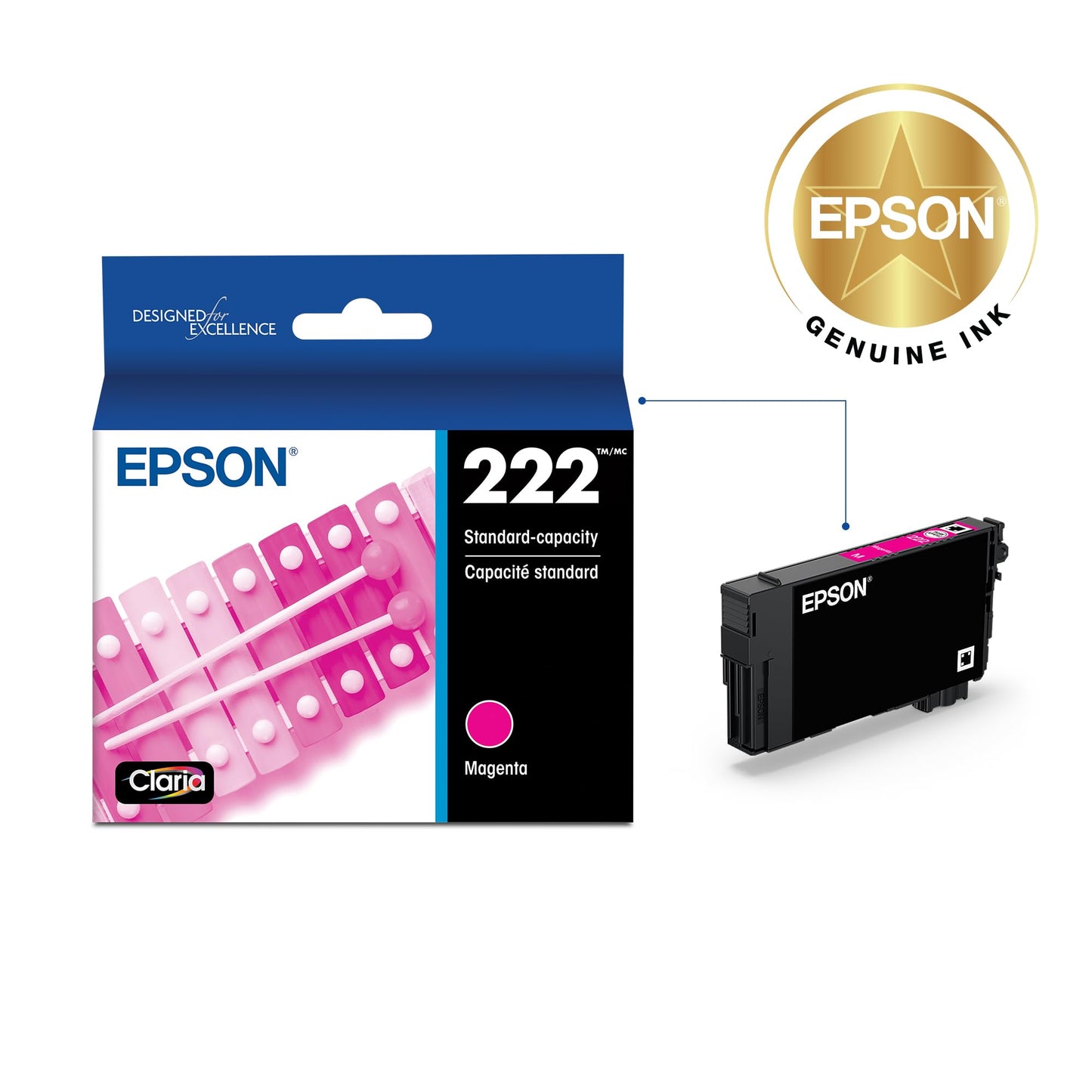 Epson 222 Claria Ink Standard Capacity Magenta Cartridge (T222320-S) Works with Workforce WF-2960, Expression XP-5200