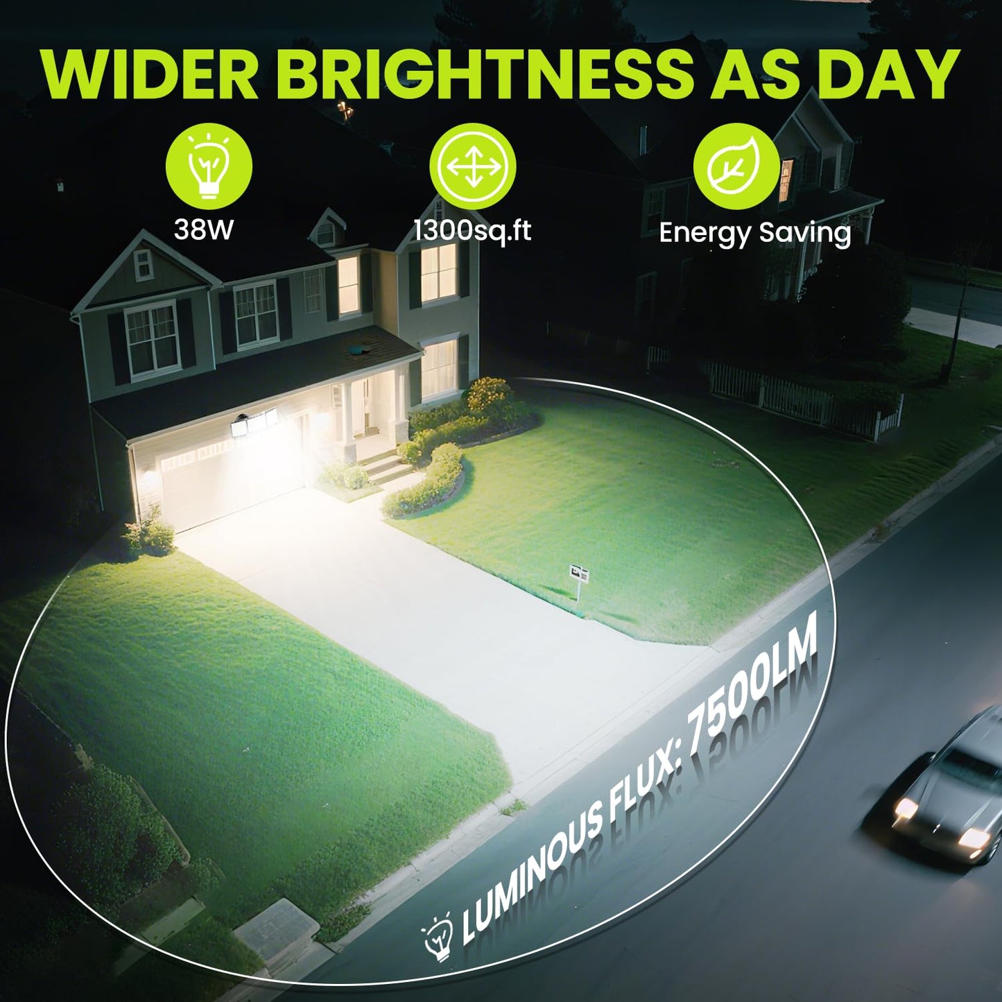 MAGAGUVU 7500LM LED Security Light Motion Sensor Outdoor Lights, Adjustable 3 Head Hardwired LED Flood Lights Outdoor, IP66 Waterproof, 38W Motion
