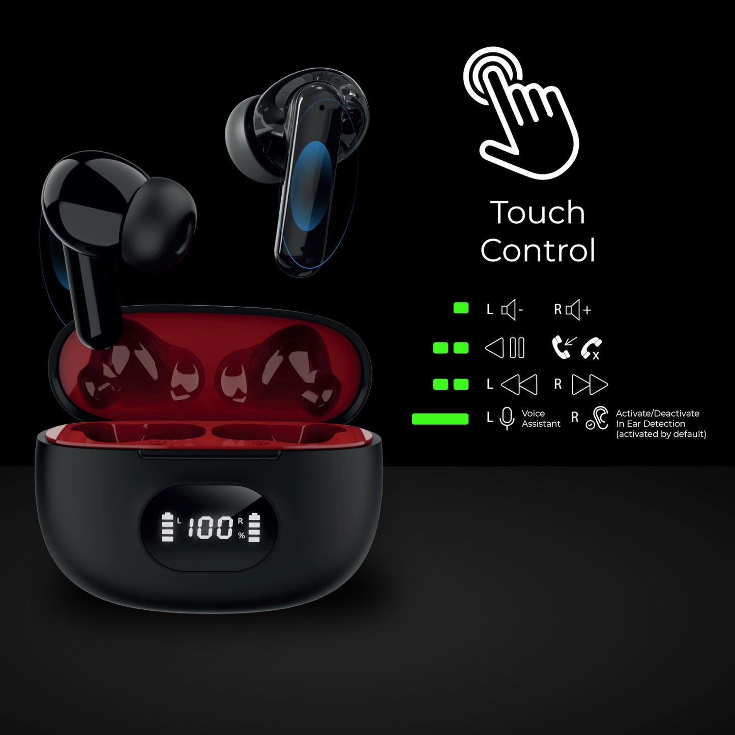IQ Sound IQ-243TWS Dual-micTWS Earphones and LED Power Display, Amazing Stereo Sound Earbuds, Water Resistance, In-Ear Position Detection, Voice…