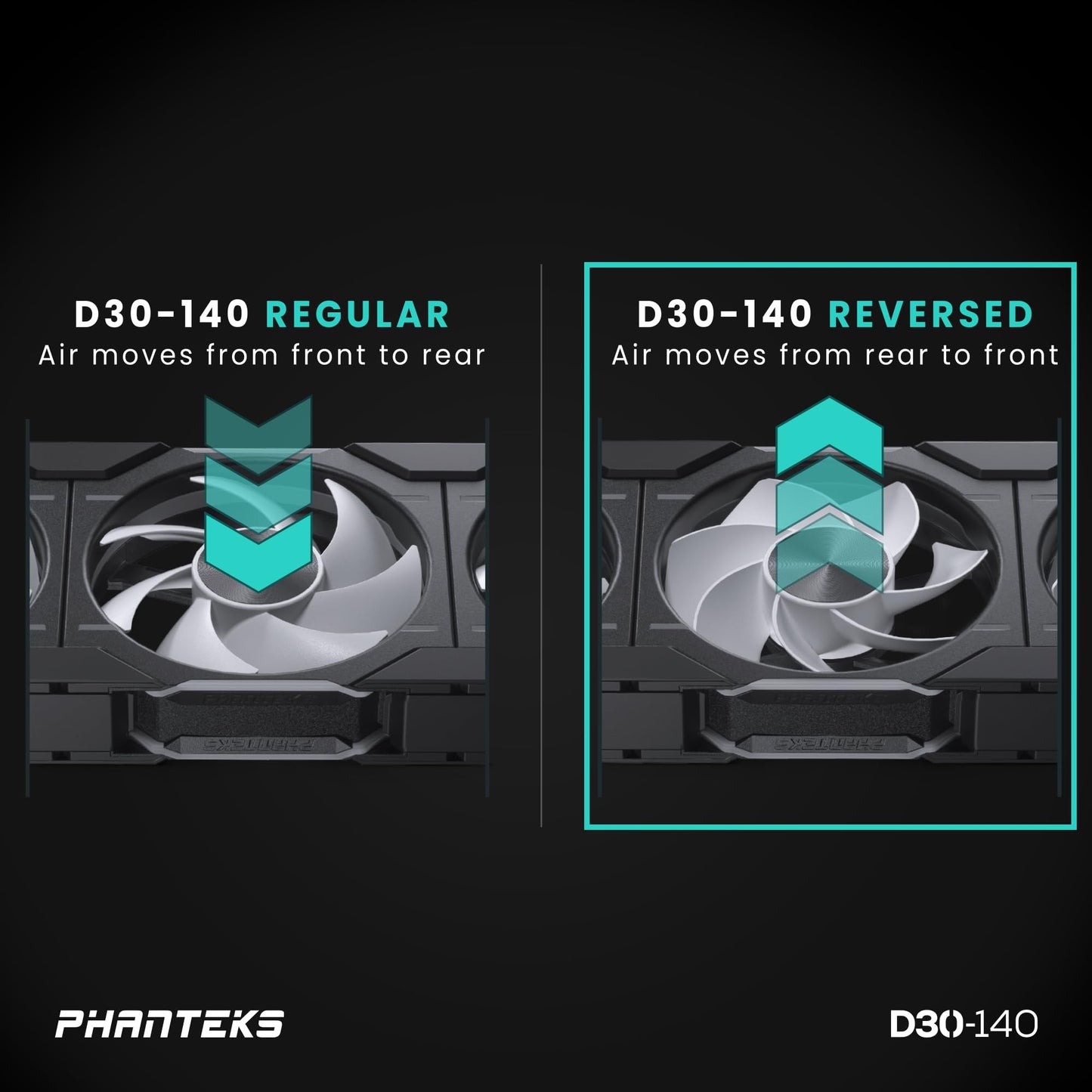 Phanteks D30-140 DRGB PWM Fan 3Pack, Reverse Airflow Model, Premium D-RGB Performance Fans, Halos Lighting Effect, ARGB/DRGB Lighting, Daisy-Chain Fan