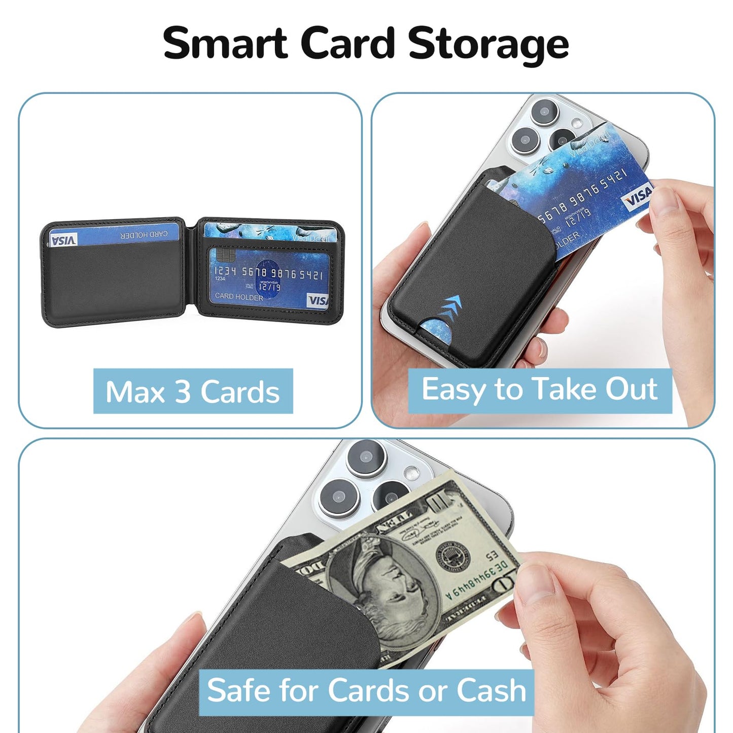 2 in 1 Magnetic Wallet Stand,Compatible with MagSafe Wallet,for iPhone Wallet with Adjustable Stand,Leather Magnetic Card Holder for iPhone