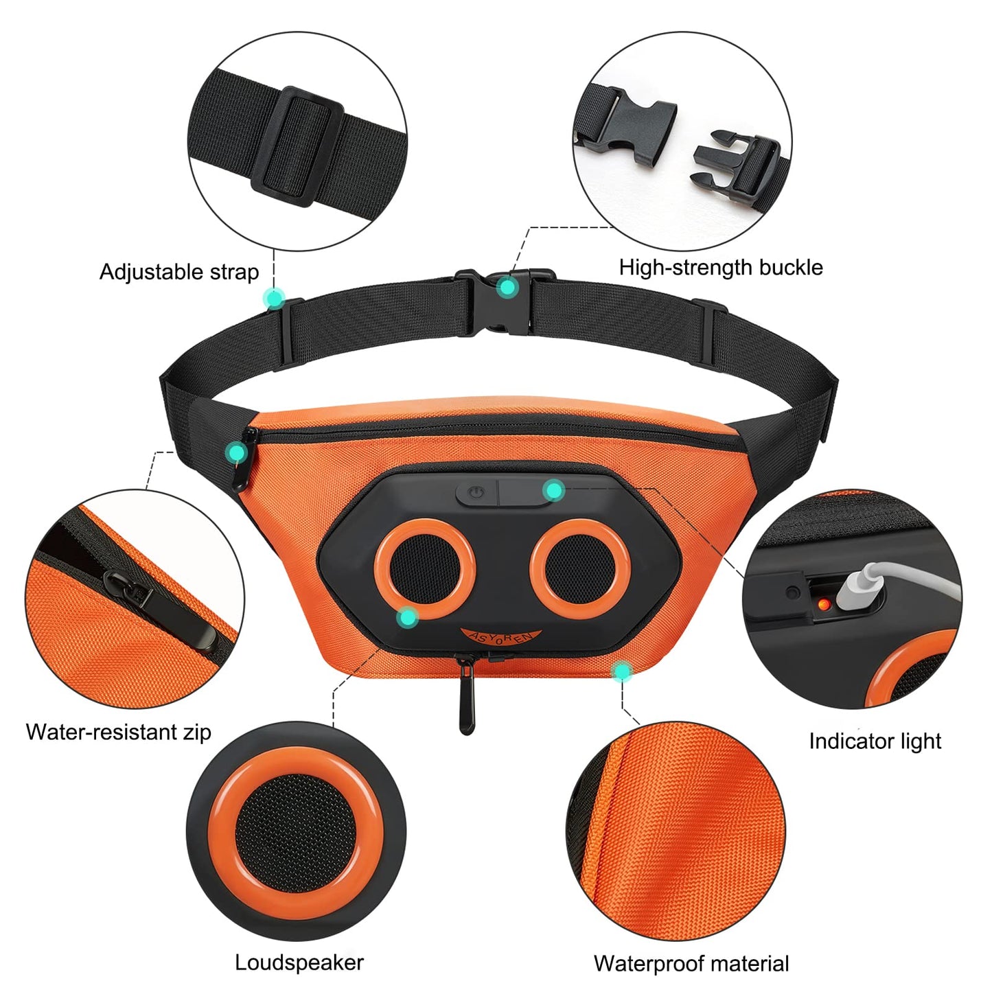 Fanny Pack with Bluetooth Speaker, Asyoren Portable Bluetooth Speakers, 10W Louder Volume, Crystal Clear Stereo Sound, Rich Bass, IPX7 Waterproof