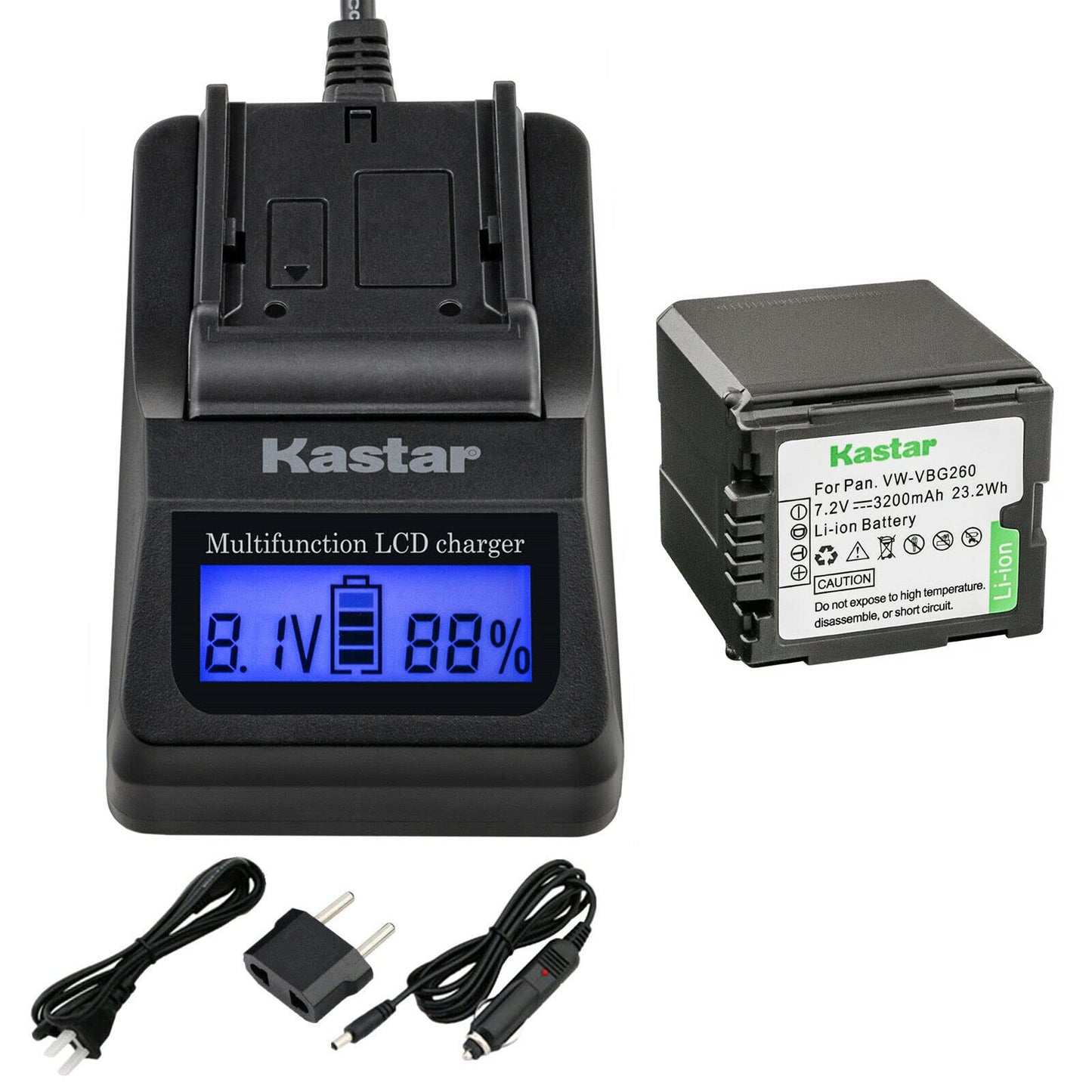 Kastar Fast Charger + VW-VBG260 Battery 1-Pack for AG-AC7 AG-AF100 AG-HMC40 AG-HMC80 AG-HMC150 HDC-HS250 HDC-HS300 HDC-HS700 HDC-SD600 HDC-SD700