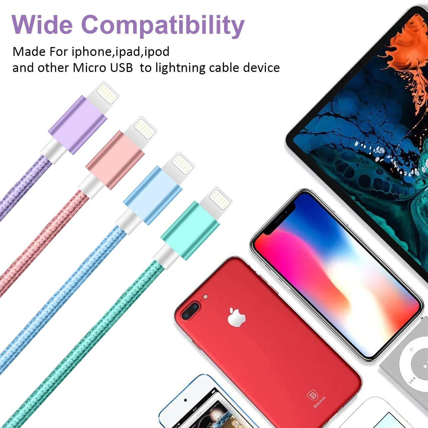 Souina iPhone Charger Cord,4-Pack?3FT/6FT/6FT/10FT? MFi Certified Lightning Cable Fast Charging Cord Nylon Braided iPhone Charging Cable Compatible…