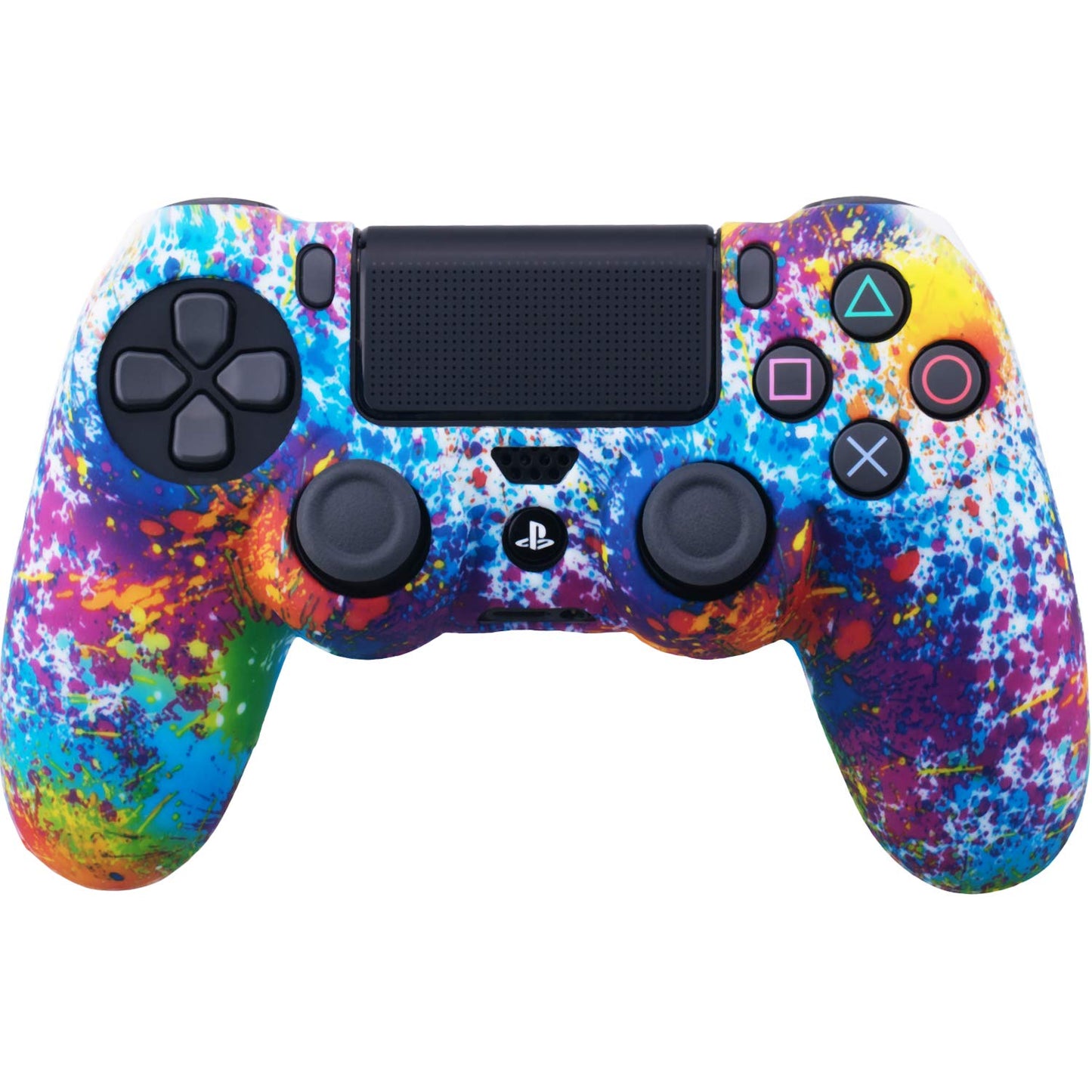 YoRHa Water Transfer Printing Camouflage Silicone Cover Skin Case for Sony PS4/slim/Pro Dualshock 4 Controller x 1(Spashing Paint) with Thumb Grips x