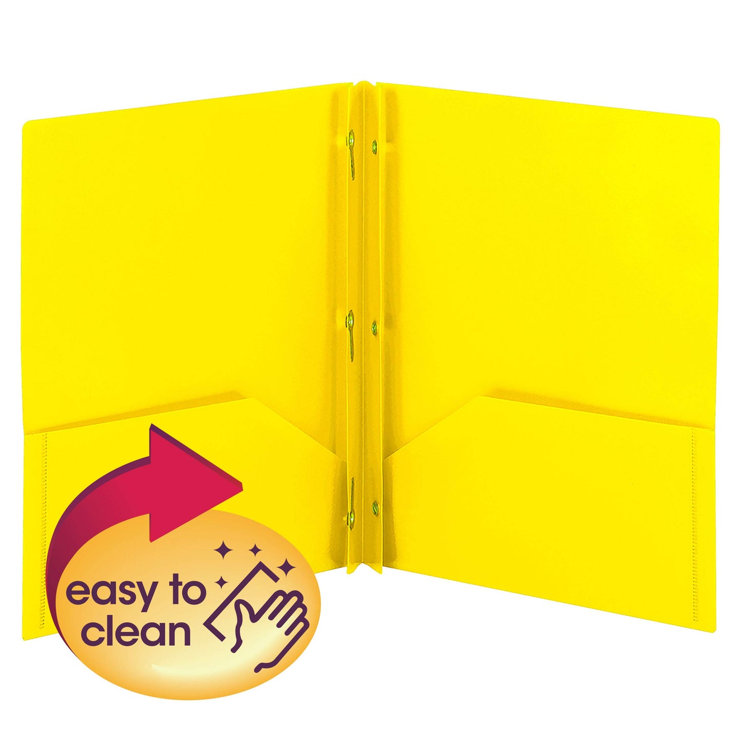 Smead Poly Two-Pocket Folder, Three-Hole Punch Prong Fasteners, Letter Size, Yellow, 3 per Pack (87733)