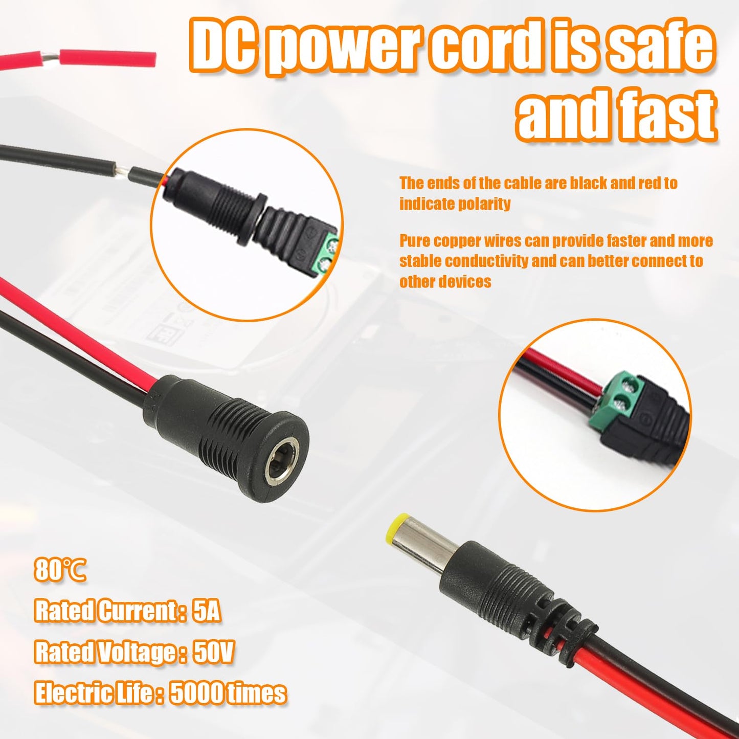 HUAREW 6 Pcs 5.5 x 2.1mm DC Power Jack Threaded Female Panel Mount Barrel Connector Adapter Kit with Waterproof Cover Cap