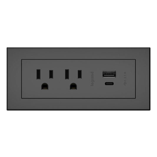 Legrand Wiremold RDZCBK10 radiant Furniture Power Center with USB, Recessed Power Strip, 2 Outlets, Type A/C USB, 10 Foot Cord, Black