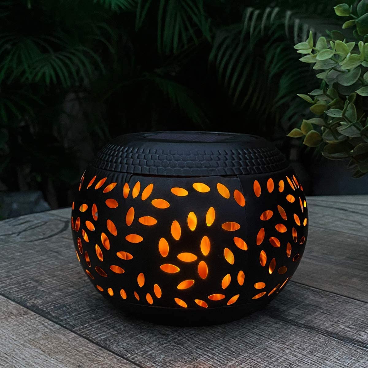 Solar Table Lights Outdoor Waterproof - Dancing Flickering Flame Lamp Black Metal Tabletop Light Solar Powered Decorative Lighting Lantern for Desk
