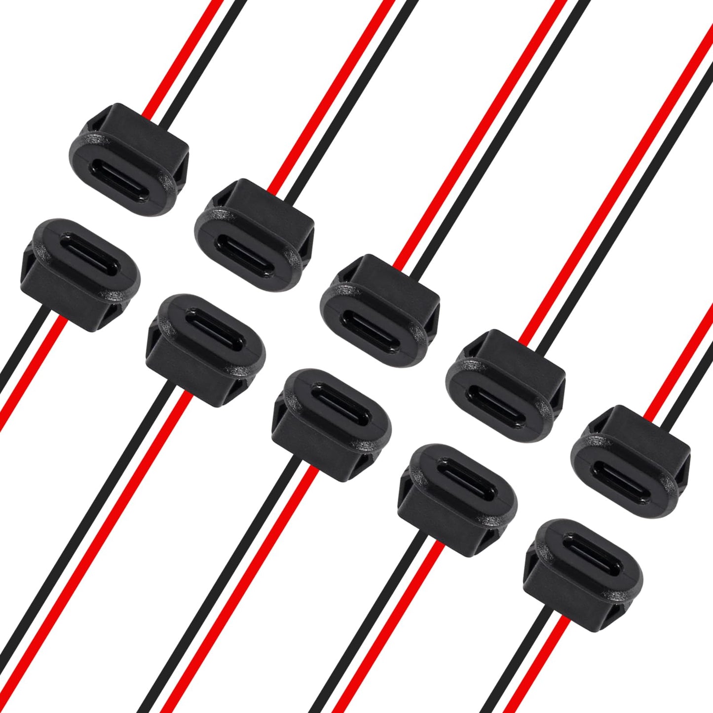 DWEII 10PCS Type-C Female Chassis Waterproof 2P Solder Wire Type USB C Pigtail Cable Extension Power Cable USB-C Plug to 2 Pin Bare Wire Open End