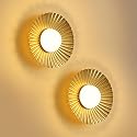 PUSU Cordless Gold Wall Sconces Set of 2, Battery Operated 5200mAh Rechargeable LED Round Pleated Dimmable Small Wall Light Lamps, Lighting