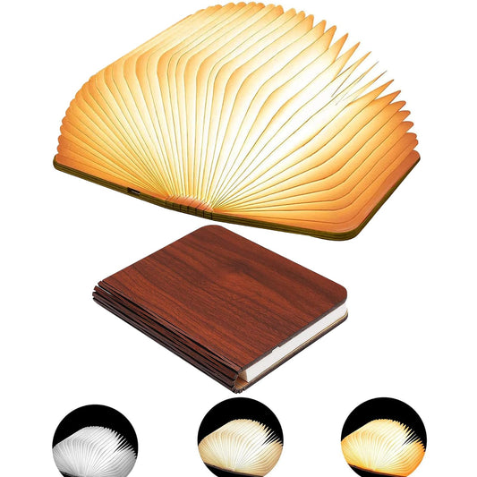 Ngtcglm 5.7Inch Wooden Book Light, 3 Colors Folding Book Lamp, USB Rechargeable,Unique Lamp,Book Lovers Gifts