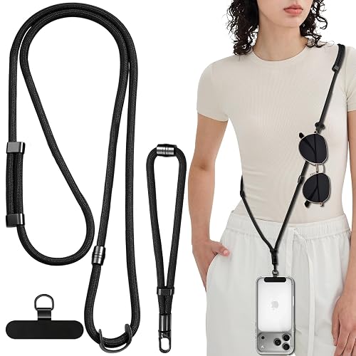 TiMOVO 3-in-1 Phone Lanyard, Detachable Phone Strap with Tether Tab, Adjustable Anti-Theft Crossbody Lanyard for Women and Men, Black