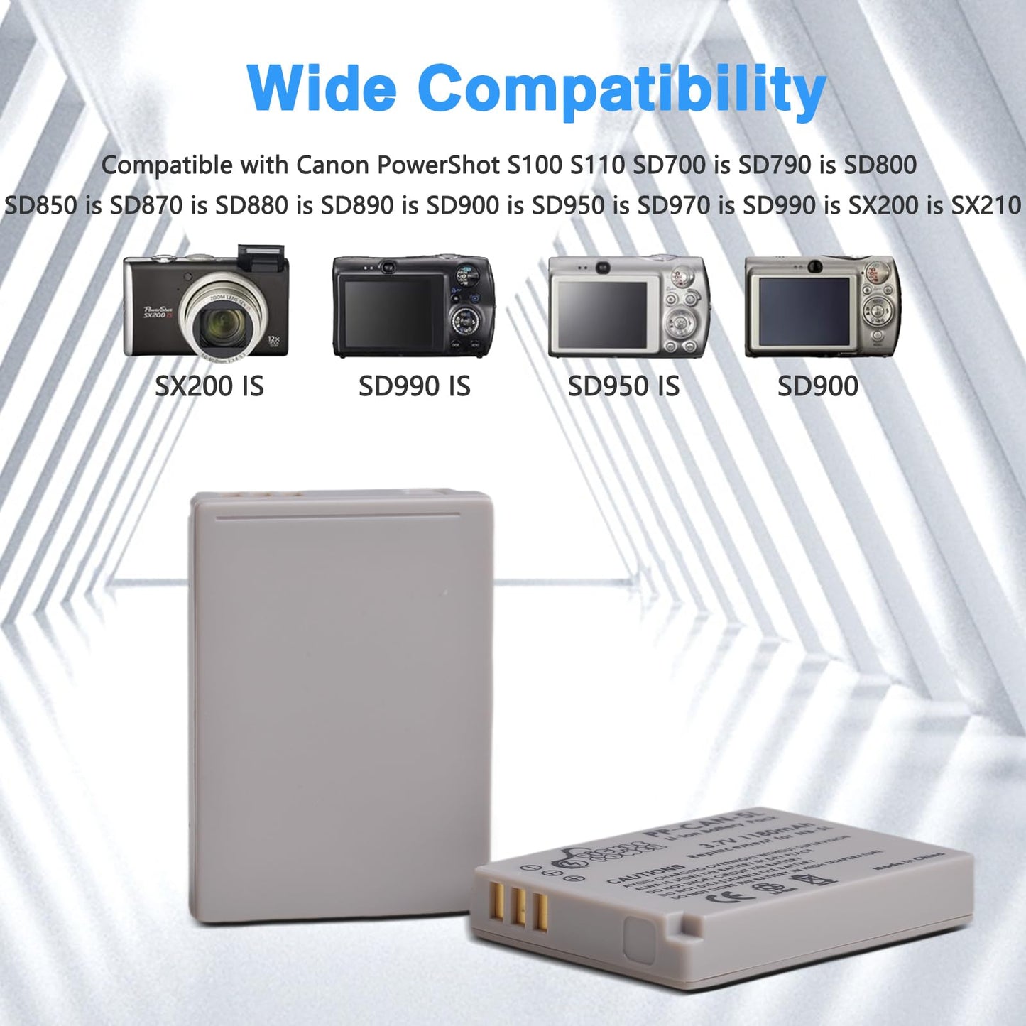 NB-5L Battery and LED Charger for Canon PowerShot S100, S110, SD790IS, SD800IS, SD850IS, SD870IS, SD880IS, SD890IS, SD900IS, SD950IS, SD970IS
