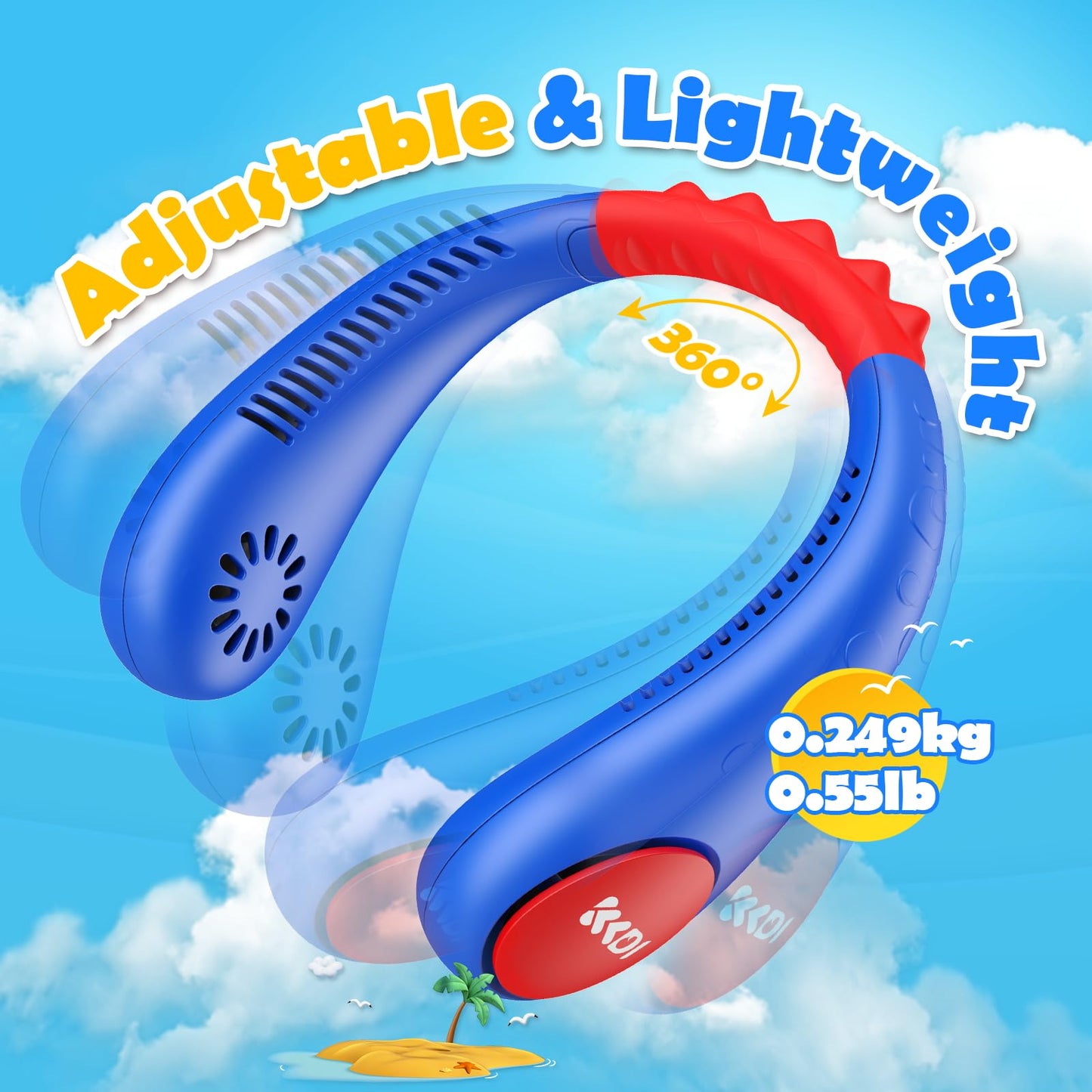 Kids Neck Fan, Portable Bladeless Neck Fan for Kids 4-14Y, 2600mAh Rechargeable Wearable Fan for Girls Boys, 4 Speeds Lightweight Quiet Cooling Fan