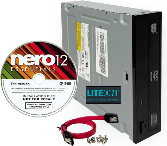 Lite-On 24X SATA DVD/CD Writer Drive, 5.25" I DVD Playback Optical Drive, Nero 12 Essentials Included, SATA Cable & Screws Included, for Desktop PC