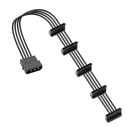 GELRHONR 4 Pin IDE to 15 Pin SATA Splitter Power Cable,LP4 to 5x15 Pin Right Angel SATA Power Conversion Line Black Extension Cable for Hard Disk