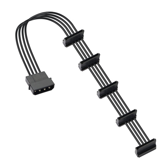 GELRHONR 4 Pin IDE to 15 Pin SATA Splitter Power Cable,LP4 to 5x15 Pin Right Angel SATA Power Conversion Line Black Extension Cable for Hard Disk