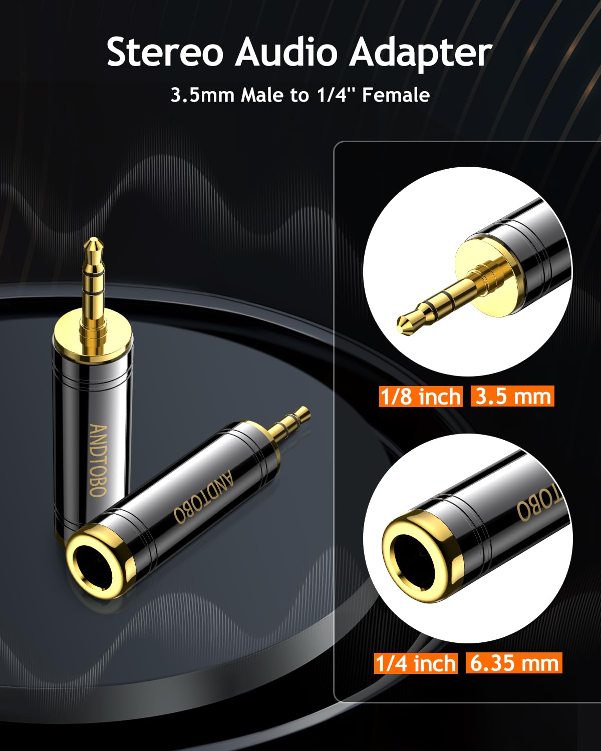 ANDTOBO 1/4'' to 3.5 mm Stereo Pure Copper Headphone Adapter, 3.5 mm(1/8'') Plug Male to 6.35 mm (1/4'') Jack Female Stereo Adapter for Headphone, Amp