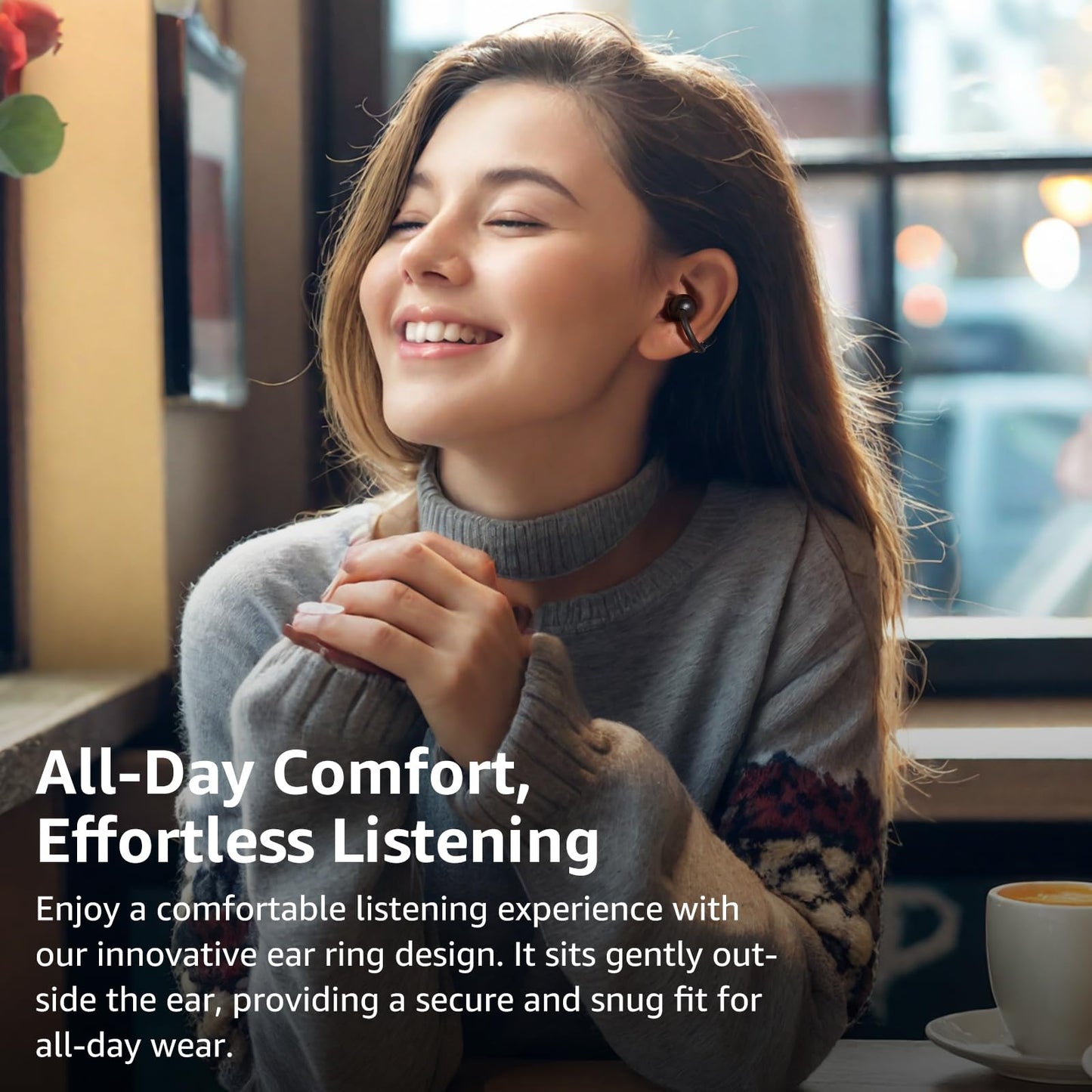 TOZO OpenEarRing True Open Ear Earbuds, Lightweight Comfort Open Ear Clip Wireless Earbuds, 40H Play Bluetooth 5.4 Headphones with Smart Digital