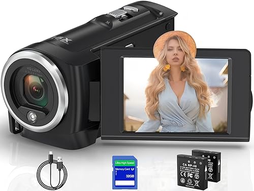 Muitune Camcorder Video Camera QHD 2.7K 56MP 16X Digital Zoom Vlogging Camera with LED Fill Light for YouTube, 2.8 Inch 270 Degree Rotation LCD Screen