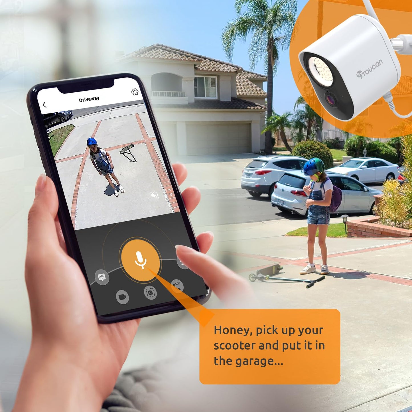 Toucan Outdoor Floodlight Security Camera - AC-Powered, Wi-Fi, 1080p Video, Night Vision, Motion Alert, 1200-lumen Security Light, Two-Way Talk, App