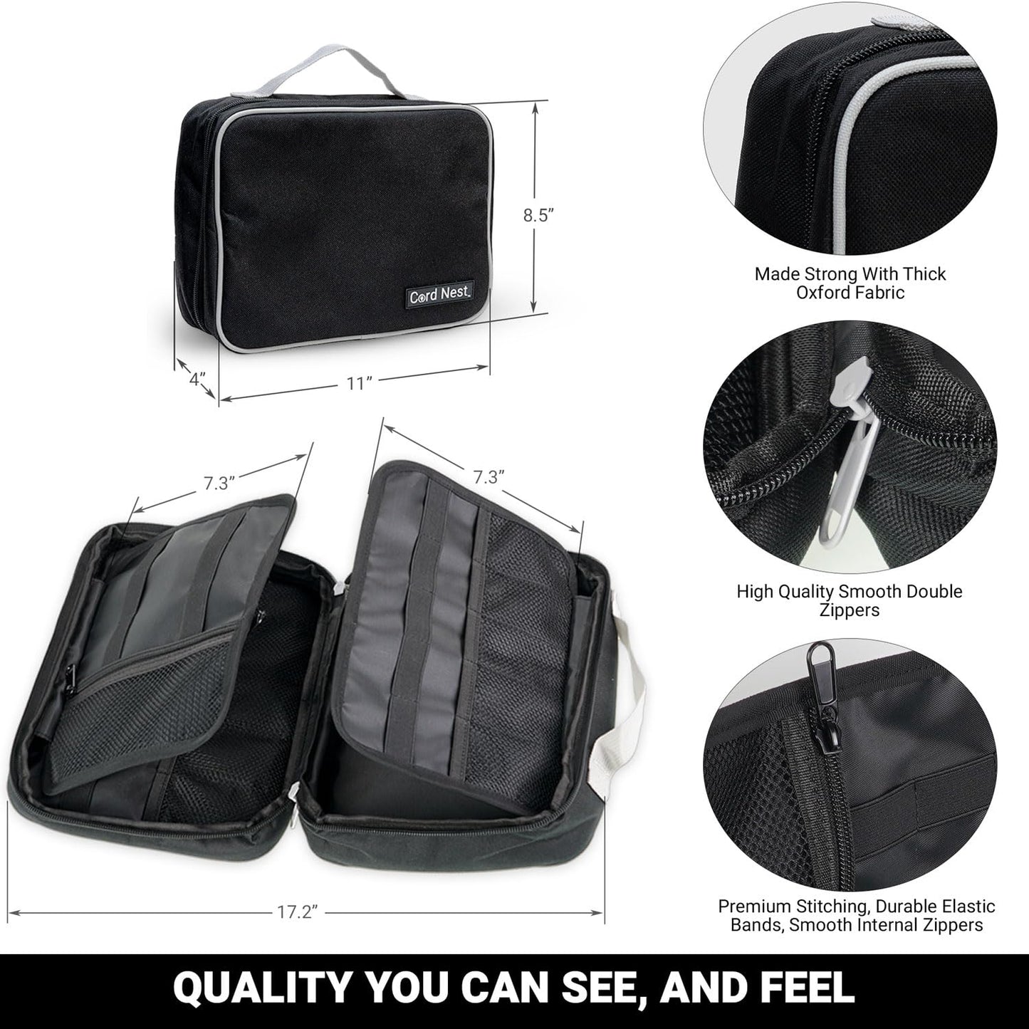 Cable Organizer Bag - Travel Cord Organizer Bag with Unique Flat Open Design - Foldable Electronic Organizer Travel Case for Cords, Chargers, Adapters